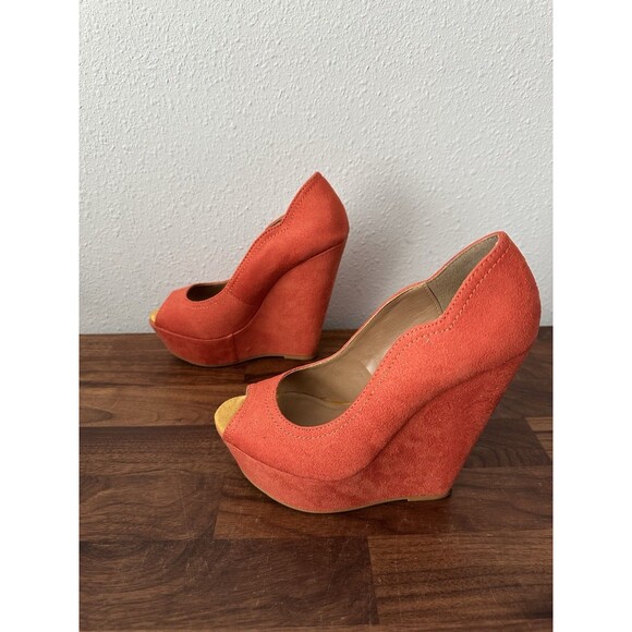 Elle Women’s Peep Toe Wedge Heels Orange Size 6 M Elfleuorange - Picture 5 of 13